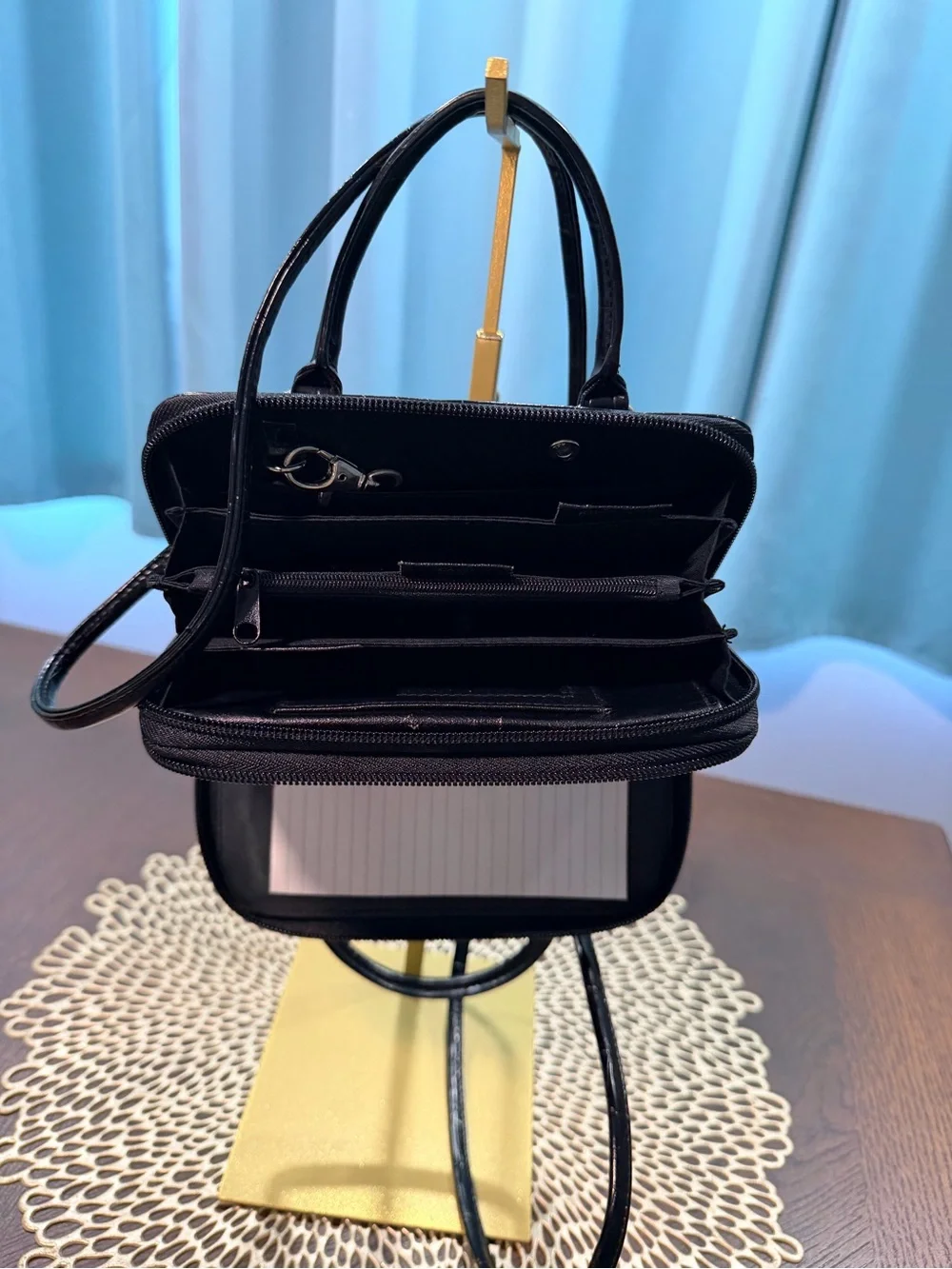 Rosetti Black Croc-Embossed Leather wallet crossbody